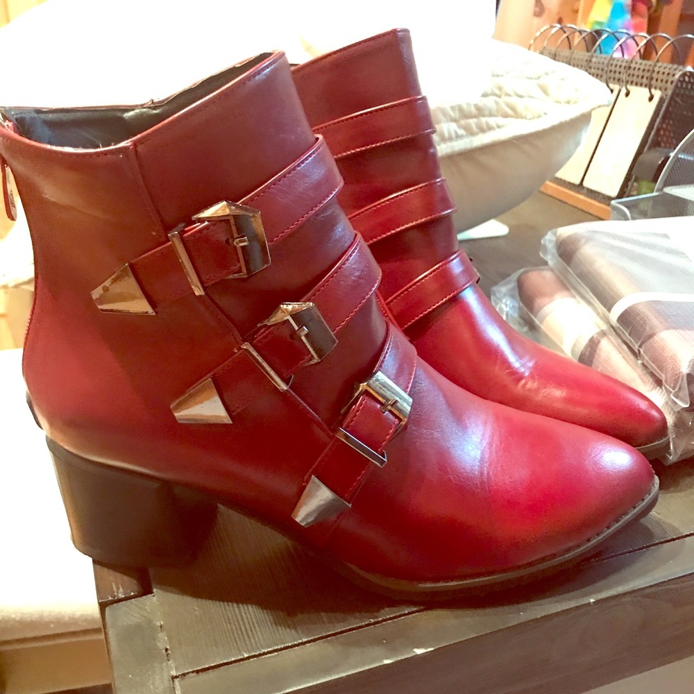 Red Leather Booties with buckles